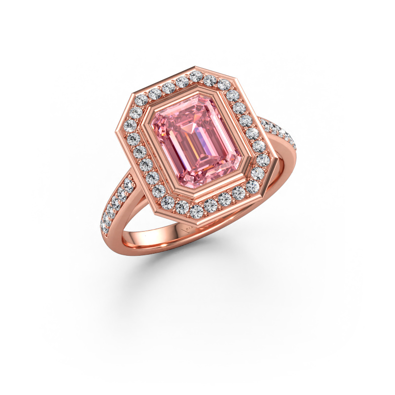 Image of Engagement ring Noud 2 EME 585 rose gold Pink lab grown diamond 8x6 mm