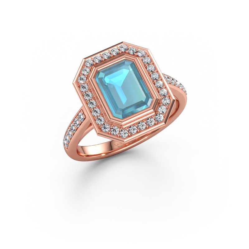 Bild av Förlovningsring Noud 2 EME 585 roséguld Blå topas 8x6 mm