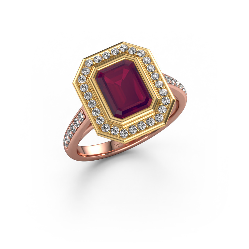 Image of Engagement ring Noud 2 EME 585 rose gold Rhodolite 8x6 mm