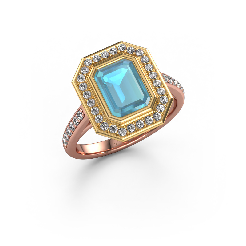 Image of Engagement ring Noud 2 EME 585 rose gold Blue topaz 8x6 mm
