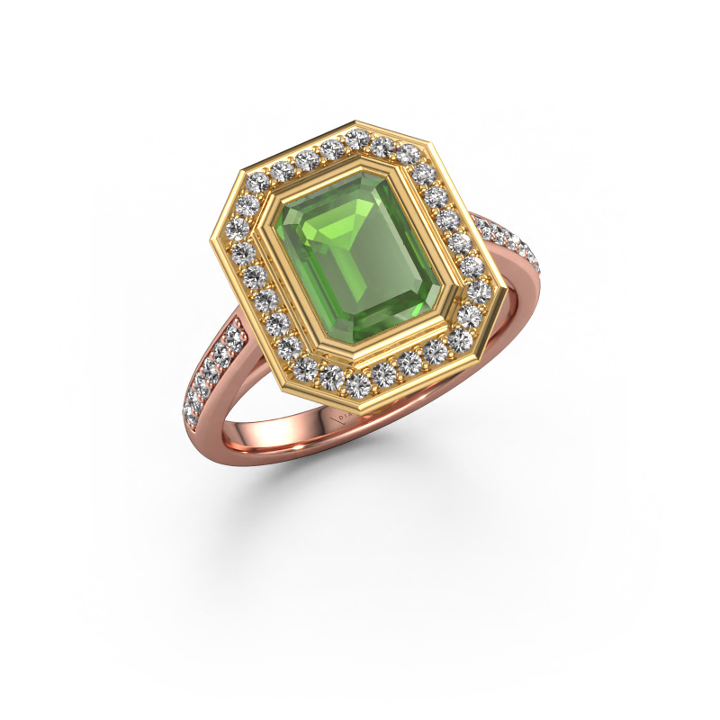 Image de Bague de fiançailles Noud 2 EME 585 or rose Vert tourmaline 8x6 mm
