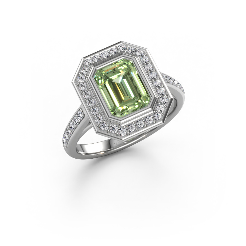 Image of Engagement ring Noud 2 EME 950 platinum Green lab grown diamond 8x6 mm