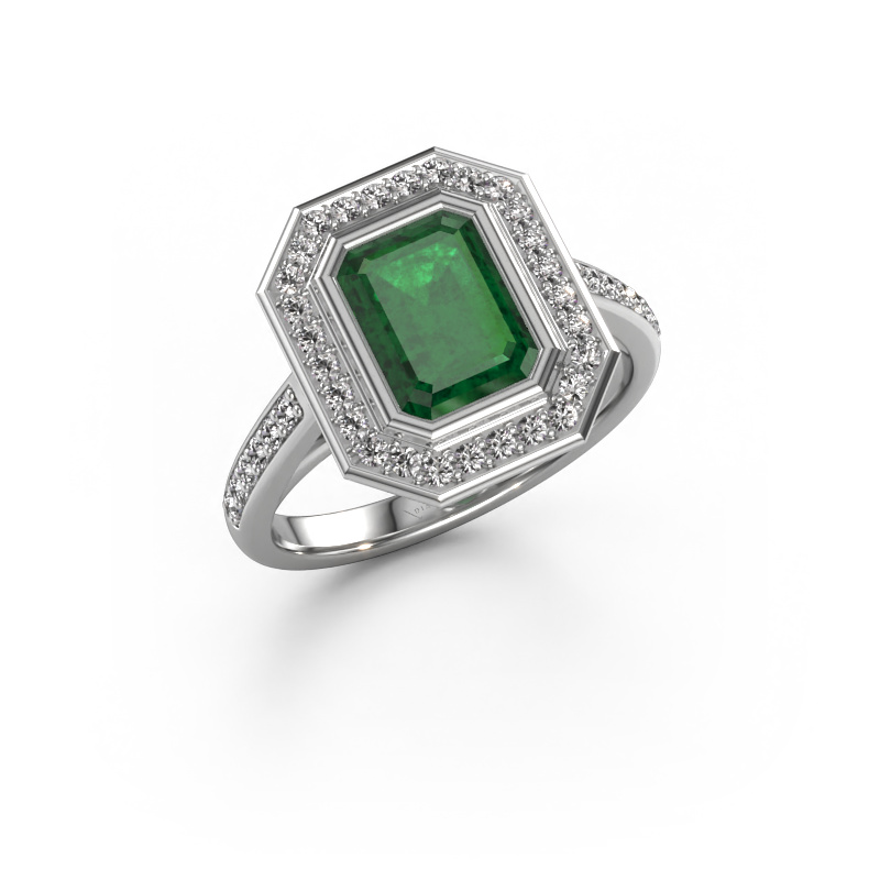 Bild von Verlobungsring Noud 2 EME 950 Platin Smaragd 8x6 mm
