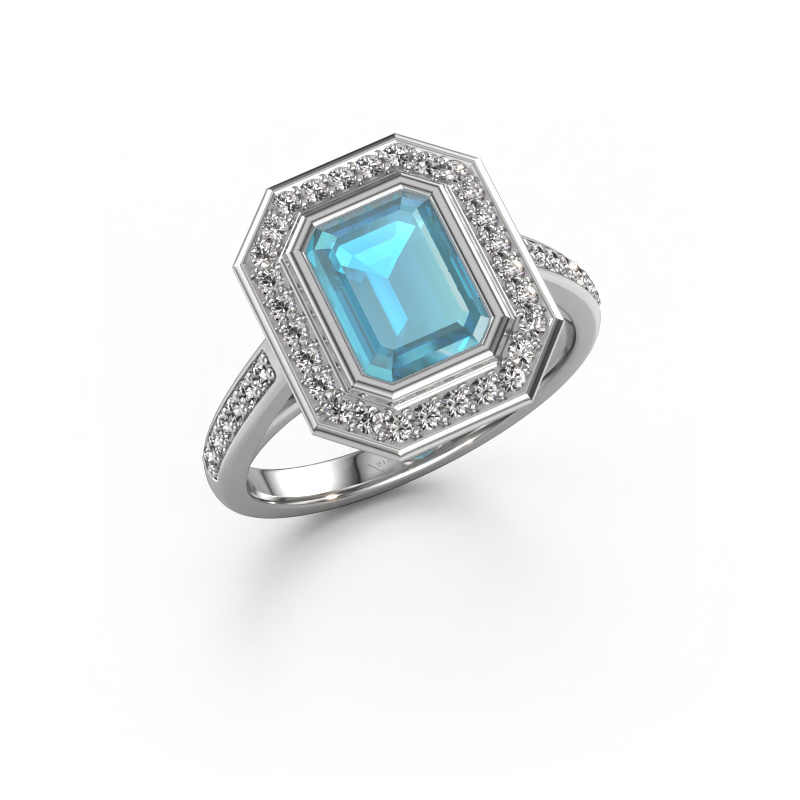 Bild von Verlobungsring Noud 2 EME 950 Platin Blau Topas 8x6 mm