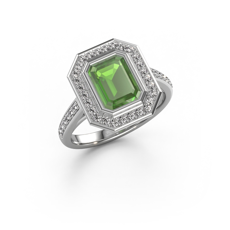 Image of Engagement ring Noud 2 EME 950 platinum Tourmaline green 8x6 mm
