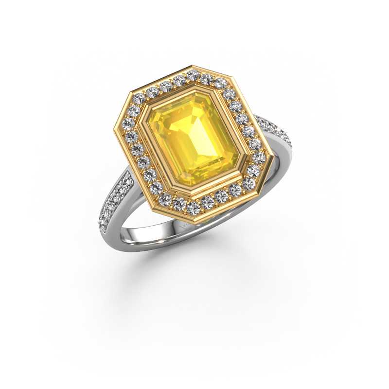 Bild von Verlobungsring Noud 2 EME 585 Weißgold Gelb Saphir 8x6 mm