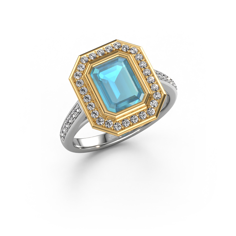 Image of Engagement ring Noud 2 EME 585 white gold Blue topaz 8x6 mm