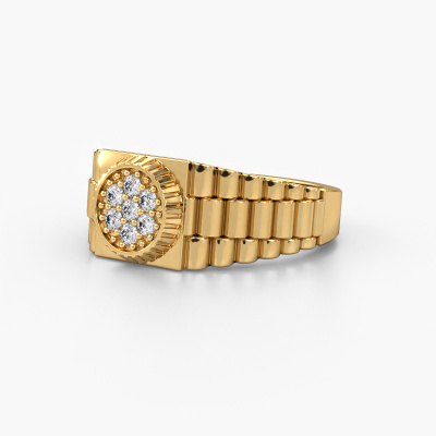 Massives bague style Rolex Nout en or jaune royal et zircone