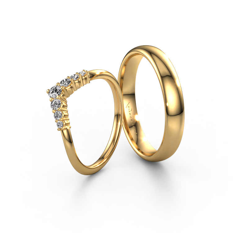 Afbeelding van Trouwringen set Orchid ±4x1.5 mm 14 Carat goud Lab-grown diamant 0.095 crt