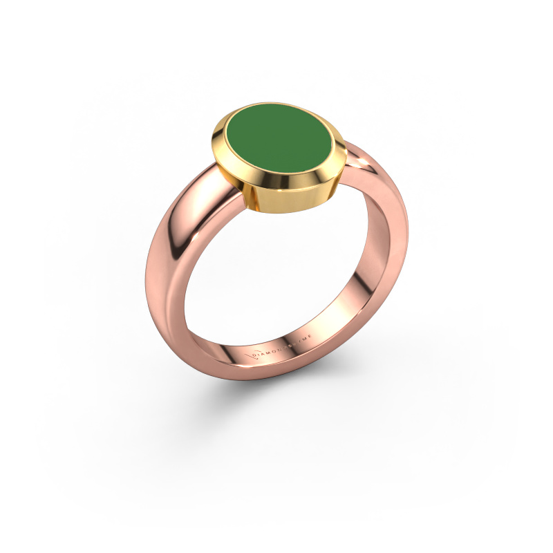 Image de Bague pinky Oscar 1 585 or rose émail vert 10x8 mm