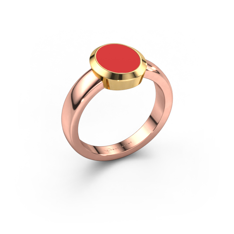 Bild von Pinky Ring Oscar 1 585 Roségold Rot Emaille 10x8 mm