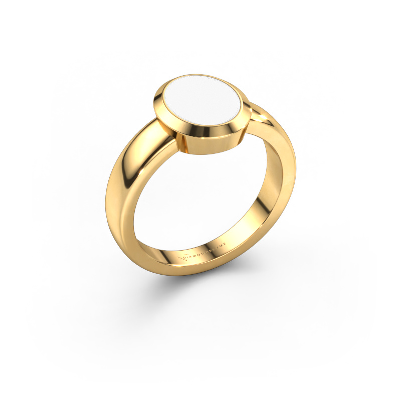 Afbeelding van Pinkring Oscar 1 585 goud Witte emaille 10x8 mm