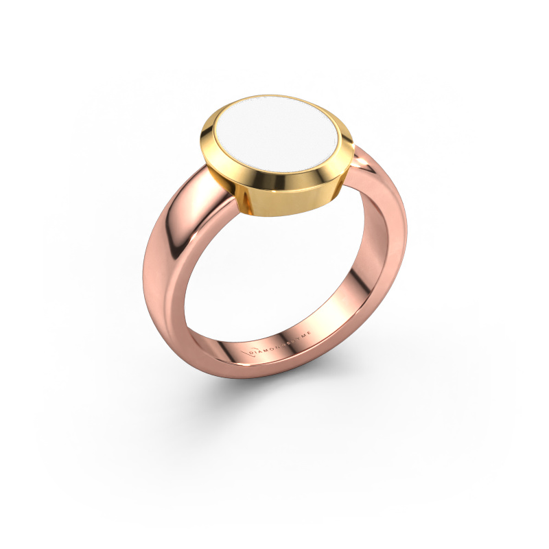 Afbeelding van Zegelring Oscar 2 585 rosé goud Witte emaille 11x9 mm