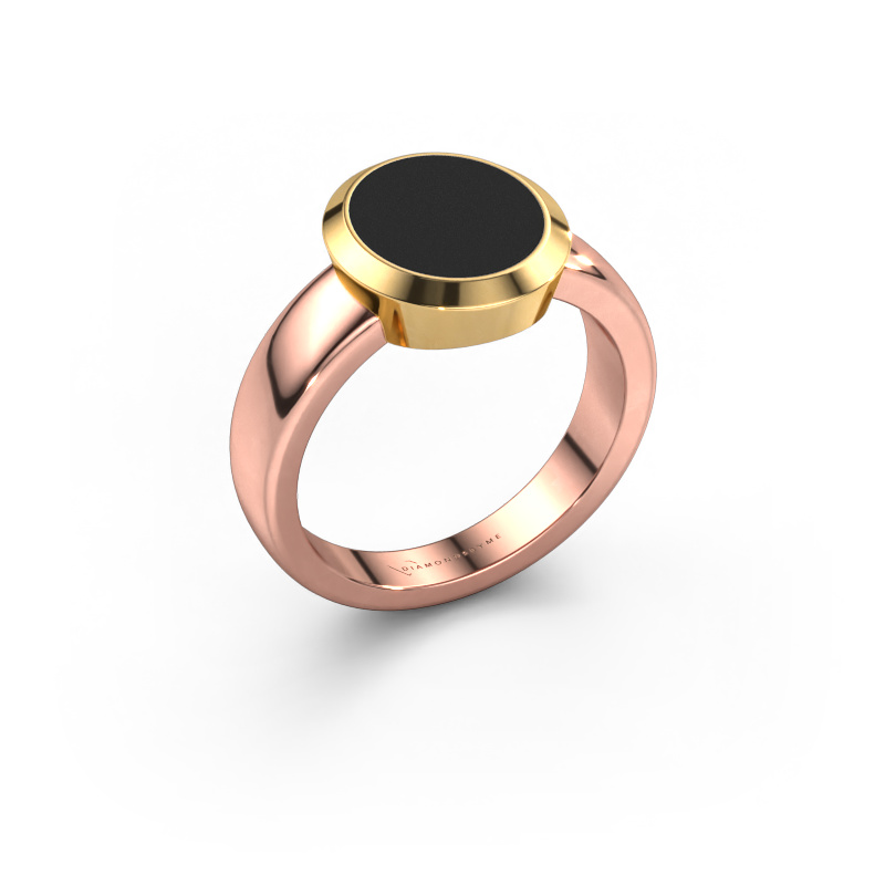 Image of Signet ring Oscar 2 585 rose gold Black enamel 11x9 mm
