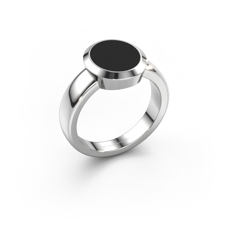 Image of Signet ring Oscar 2 950 platinum Black enamel 11x9 mm