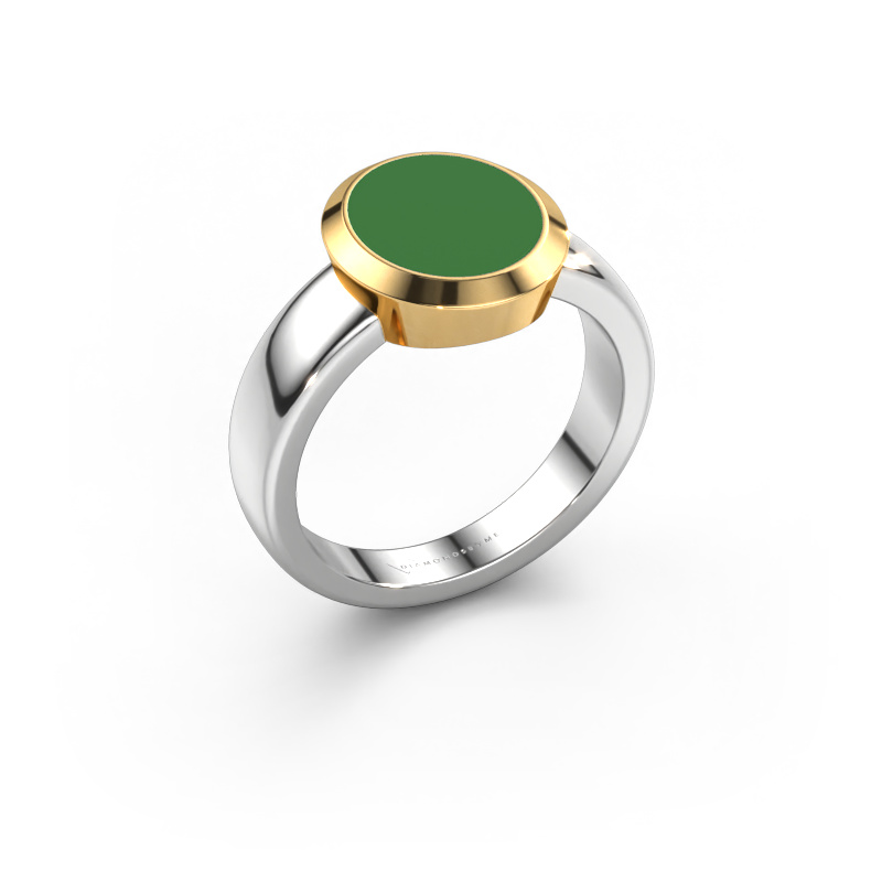 Image of Signet ring Oscar 2 585 white gold Green enamel 11x9 mm