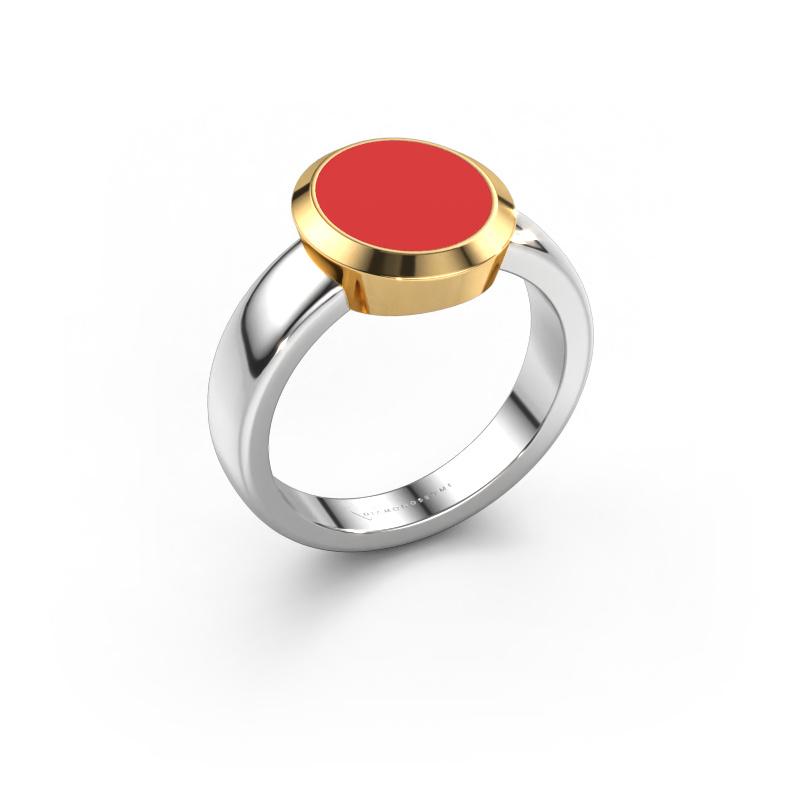 Image of Signet ring Oscar 2 585 white gold Red enamel 11x9 mm