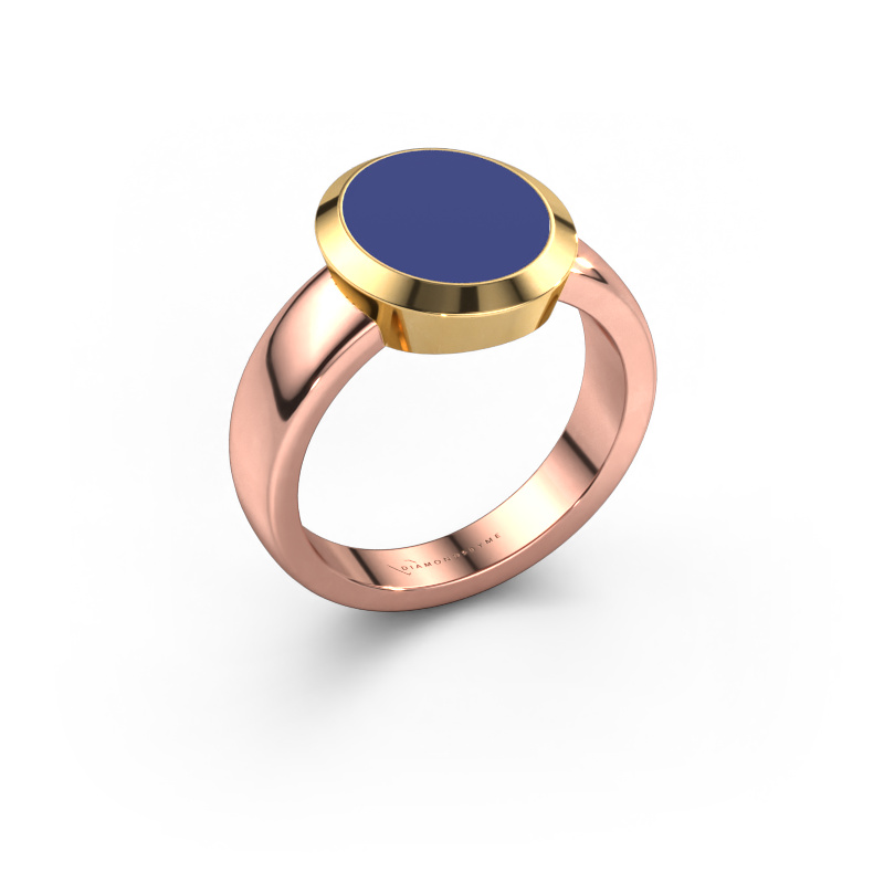 Image of Signet ring Oscar 3 585 rose gold Blue enamel 12x10 mm