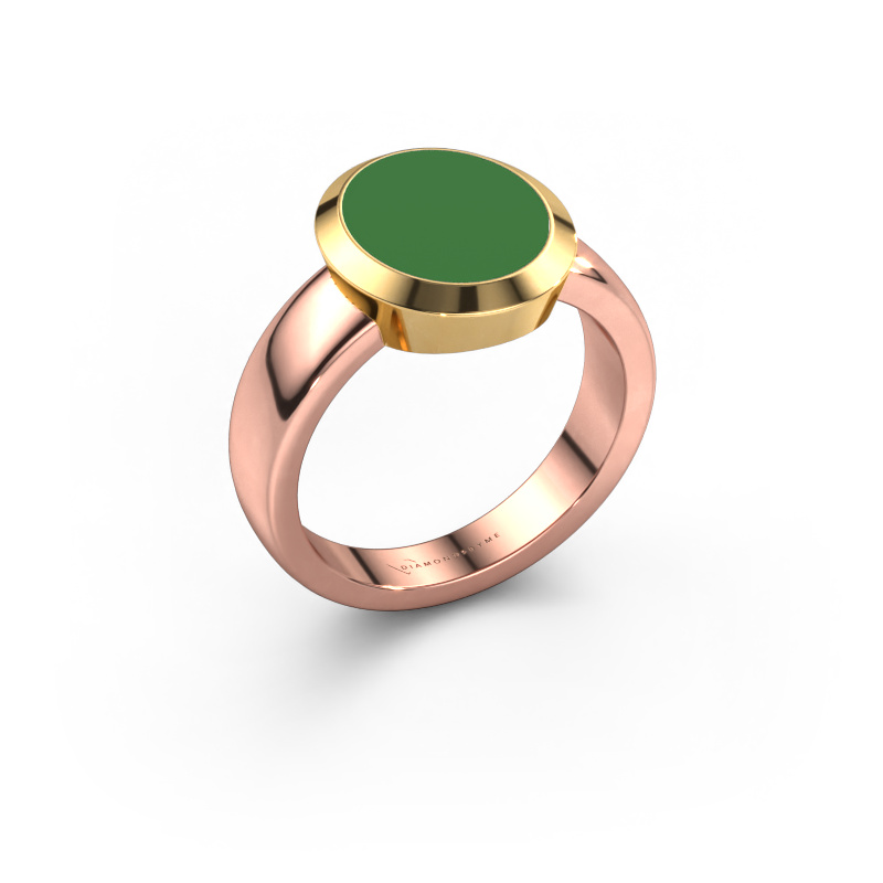 Image de Chevalière Oscar 3 585 or rose émail vert 12x10 mm