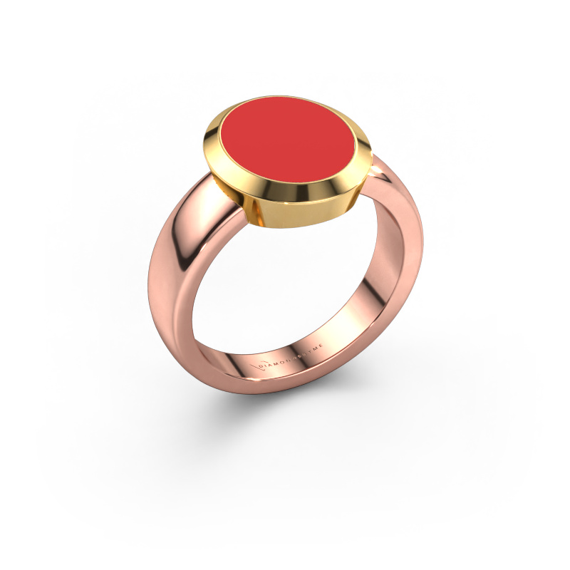 Image of Signet ring Oscar 3 585 rose gold Red enamel 12x10 mm