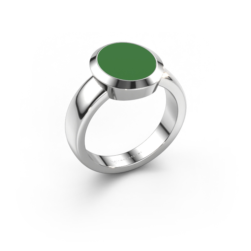 Image de Chevalière Oscar 3 950 platine émail vert 12x10 mm