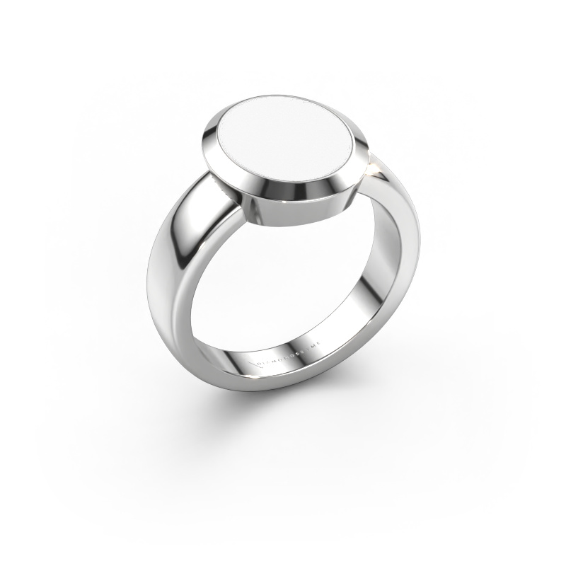 Image of Signet ring Oscar 3 950 platinum White enamel 12x10 mm