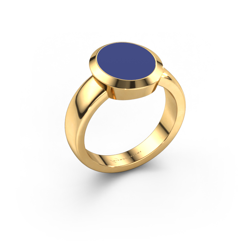 Image of Signet ring Oscar 3 585 gold Blue enamel 12x10 mm