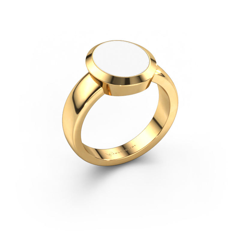 Image de Chevalière Oscar 3 585 or jaune émail blanc 12x10 mm