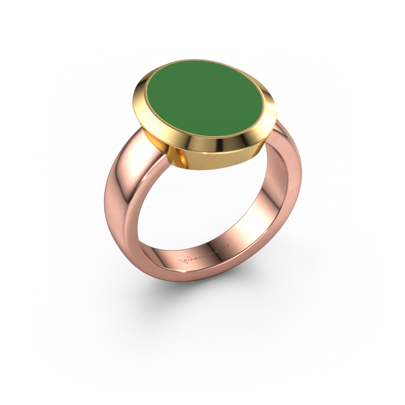 Afbeelding van Zegelring Oscar 4 585 rosé goud Groene emaille 15x12 mm