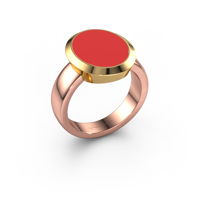 Image of Signet ring Oscar 4 585 rose gold Red enamel 15x12 mm