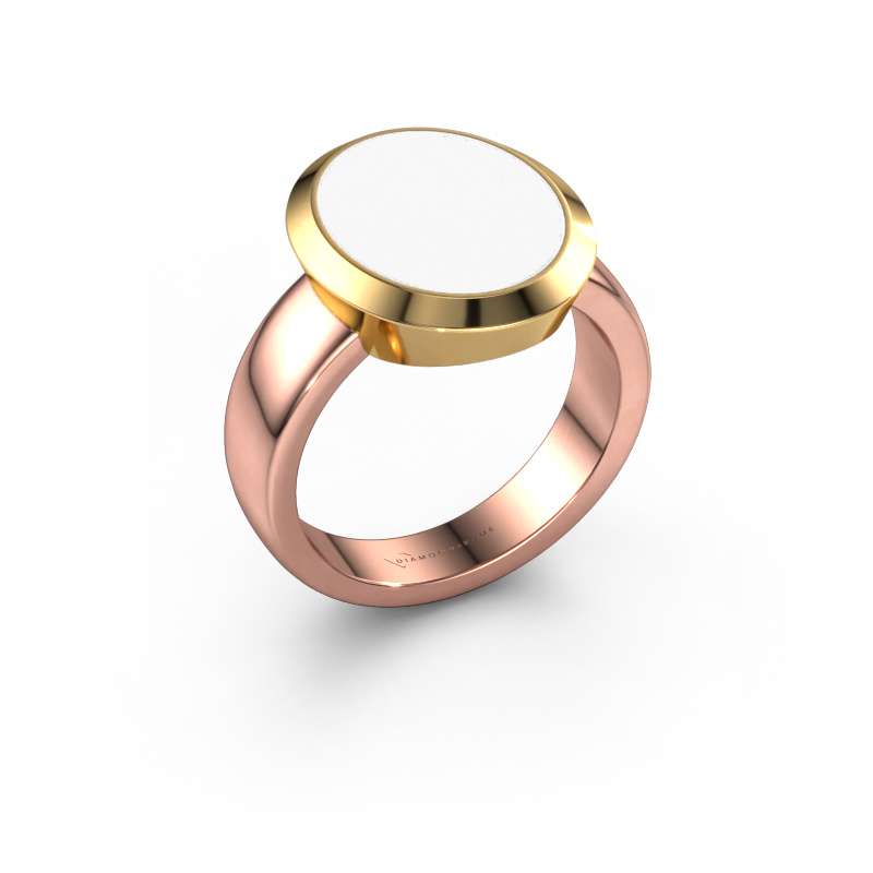 Image de Chevalière Oscar 4 585 or rose émail blanc 15x12 mm