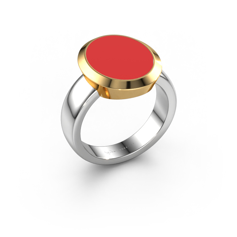 Image de Chevalière Oscar 4 585 or blanc émail rouge 15x12 mm
