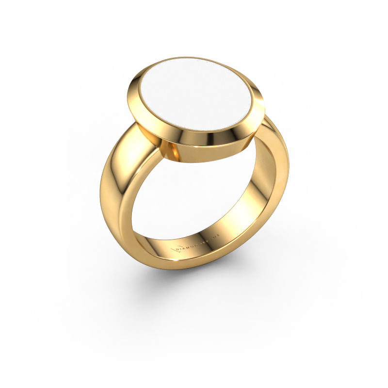 Image de Chevalière Oscar 4 585 or jaune émail blanc 15x12 mm