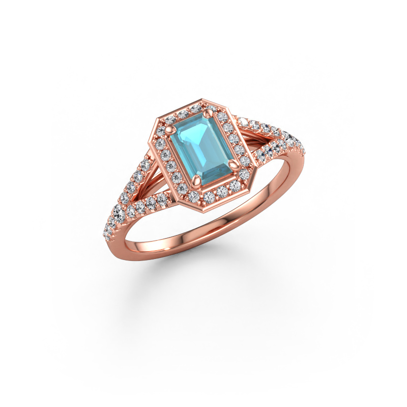 Bild av Förlovningsring Pamela EME 585 roséguld Blå topas 6x4 mm