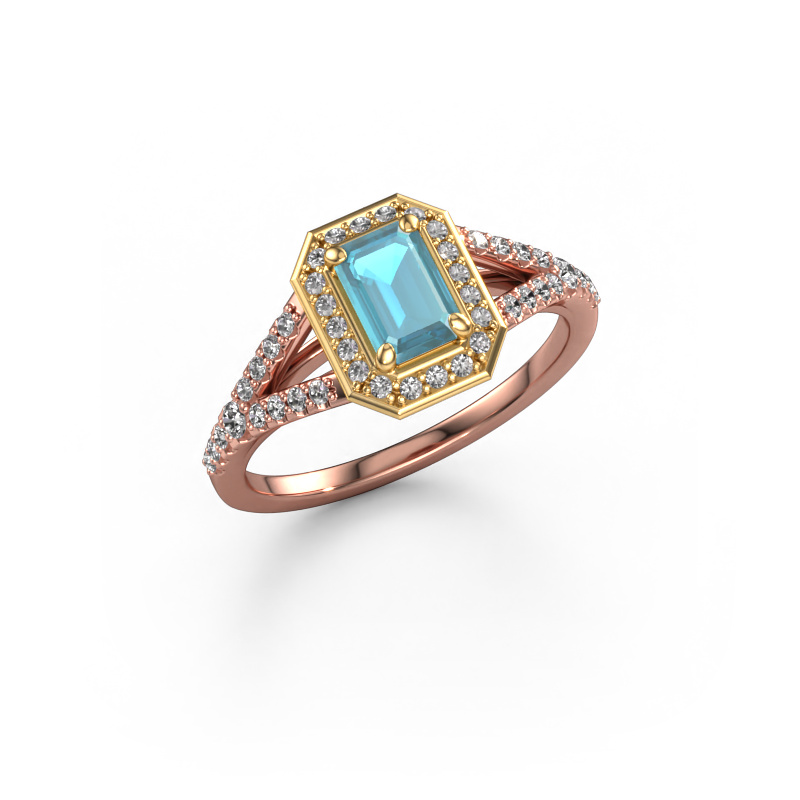 Image of Engagement ring Pamela EME 585 rose gold Blue topaz 6x4 mm