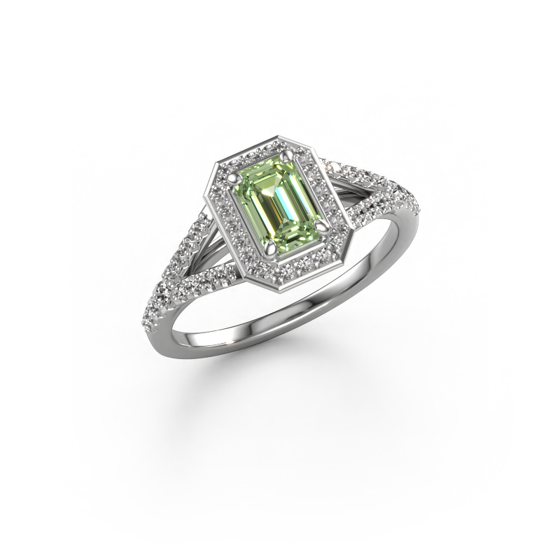 Image of Engagement ring Pamela EME 950 platinum Green lab grown diamond 6x4 mm