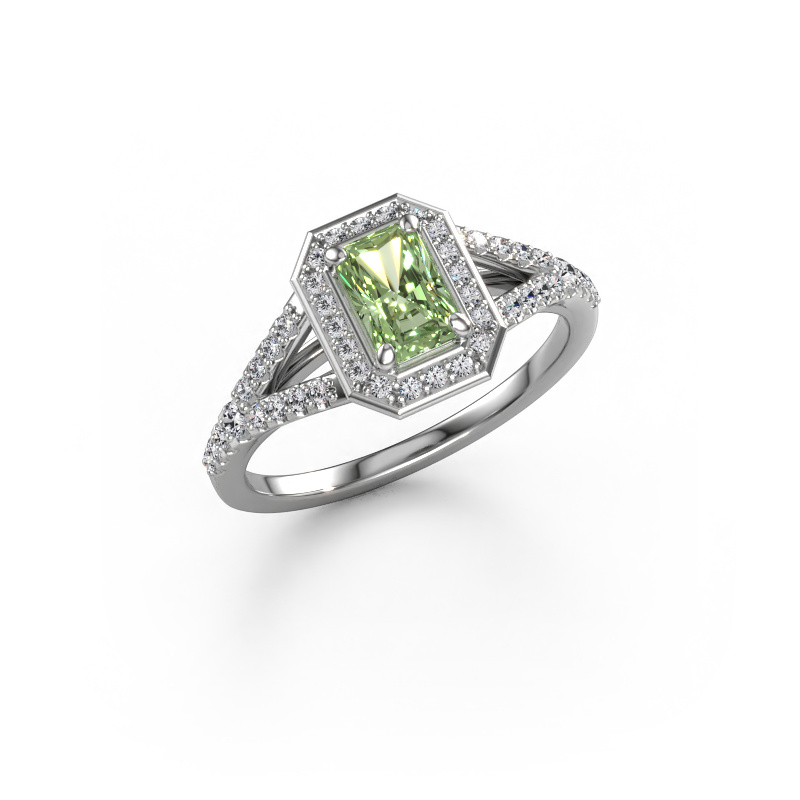 Image de Bague de fiançailles Pamela RAD 950 platine Diamants synthétiques vert 6x4 mm