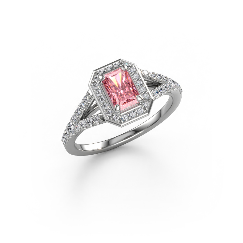Image de Bague de fiançailles Pamela RAD 950 platine Diamant synthétique roze 6x4 mm
