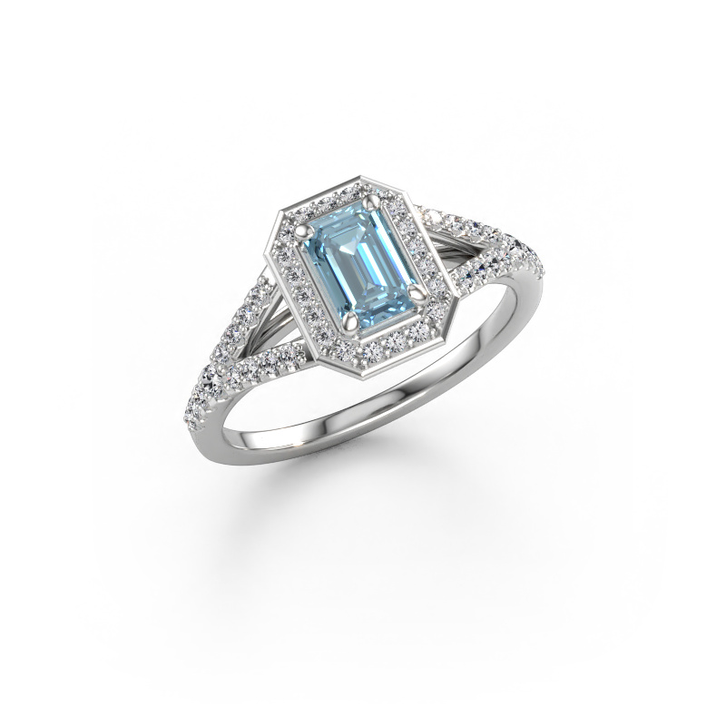 Immagine di Anello di fidanzamento Pamela EME 585 oro bianco Diamante lab grown blu 6x4 mm