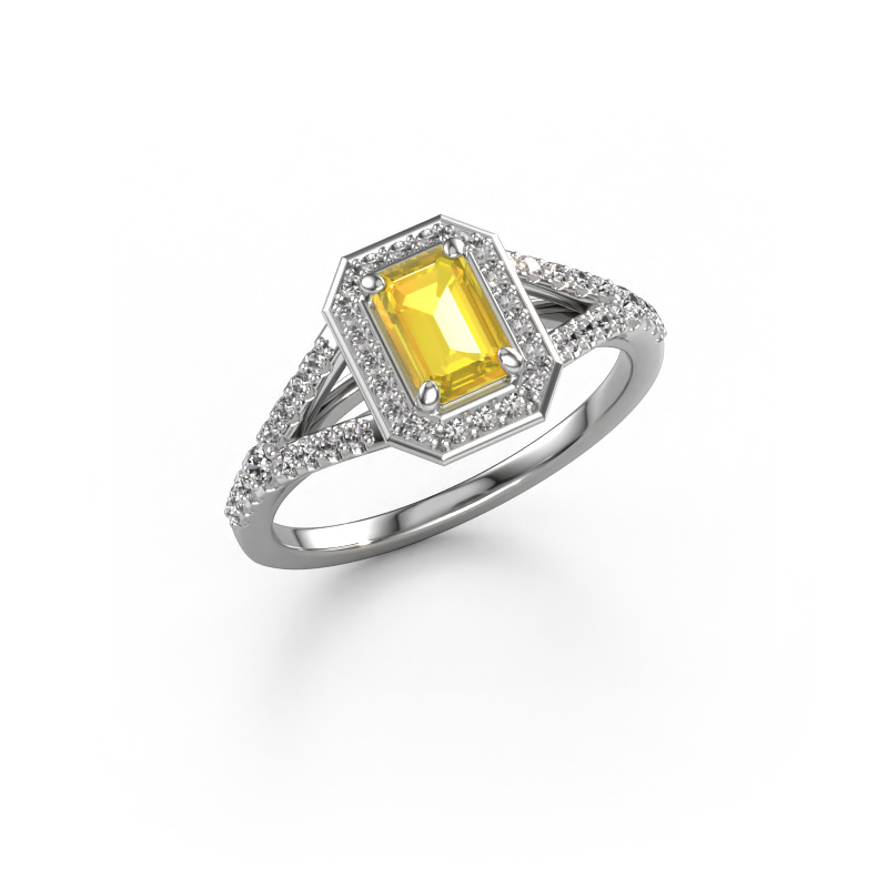 Image of Engagement ring Pamela EME 950 platinum Yellow sapphire 6x4 mm