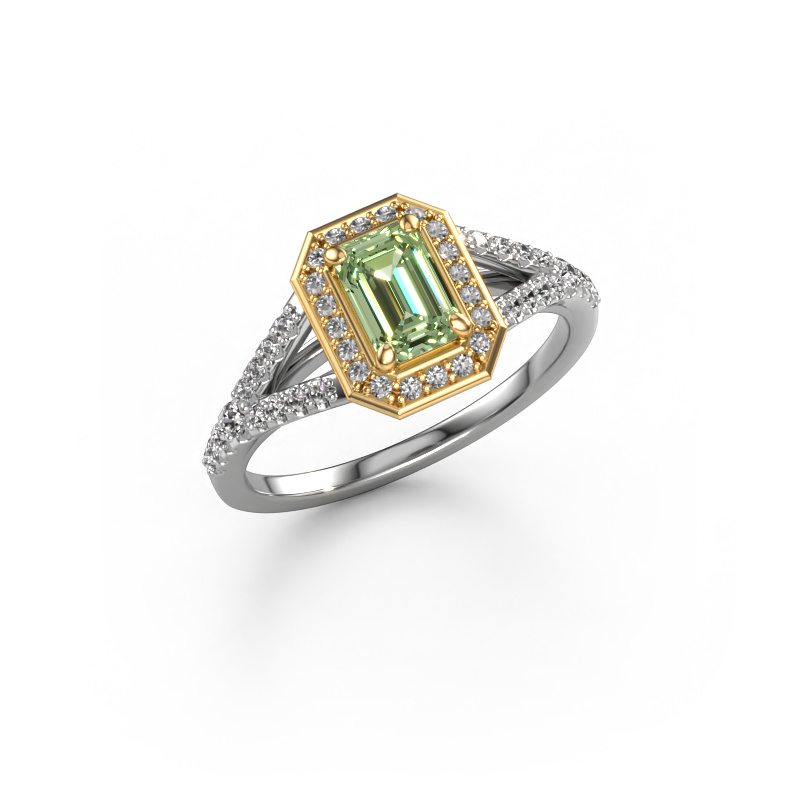 Image of Engagement ring Pamela EME 585 white gold Green lab grown diamond 6x4 mm
