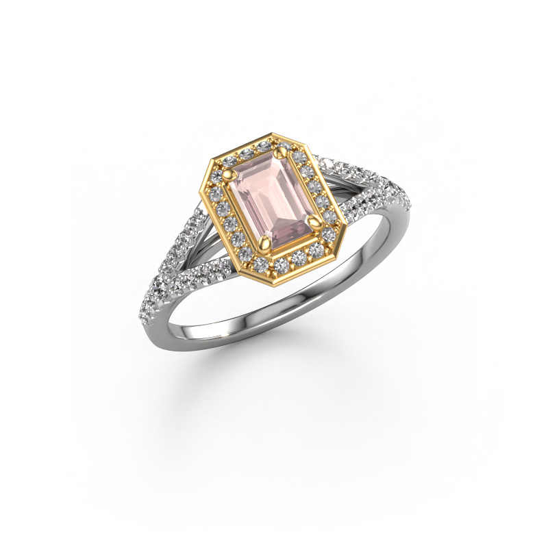 Image de Bague de fiançailles Pamela EME 585 or blanc Champagne morganite 6x4 mm