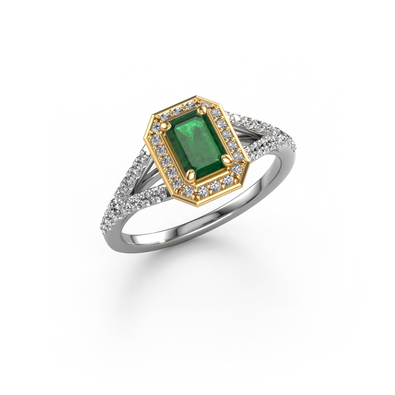 Image de Bague de fiançailles Pamela EME 585 or blanc Emeraude 6x4 mm