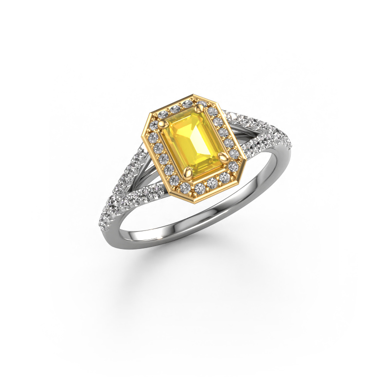 Image of Engagement ring Pamela EME 585 white gold Yellow sapphire 6x4 mm
