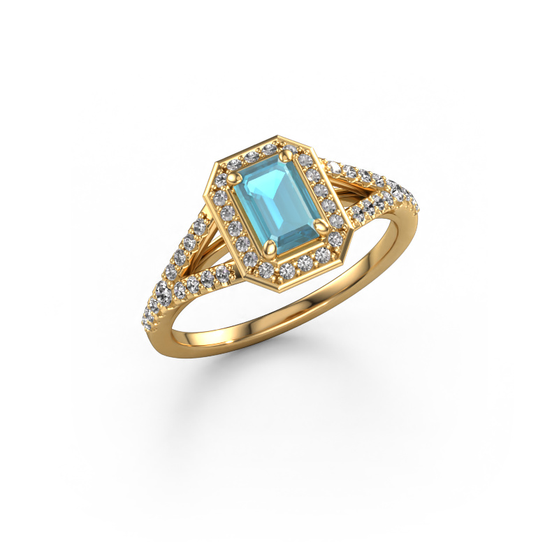 Bild von Verlobungsring Pamela EME 585 Gold Blau Topas 6x4 mm