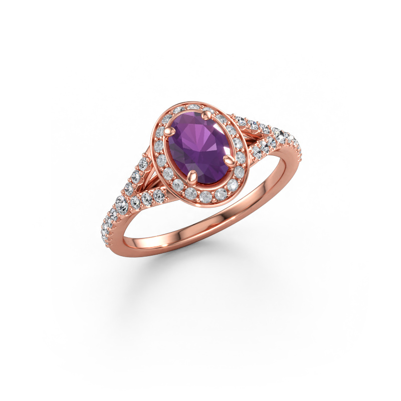 Immagine di Anello di fidanzamento Pamela OVL 585 oro rosa Ametista 7x5 mm
