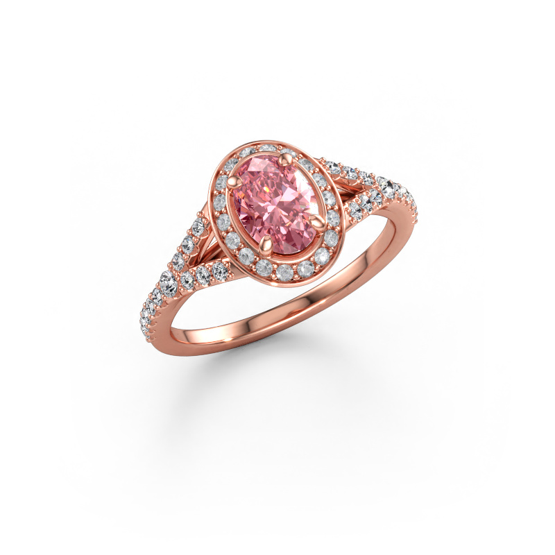 Image of Engagement ring Pamela OVL 585 rose gold Pink lab grown diamond 7x5 mm