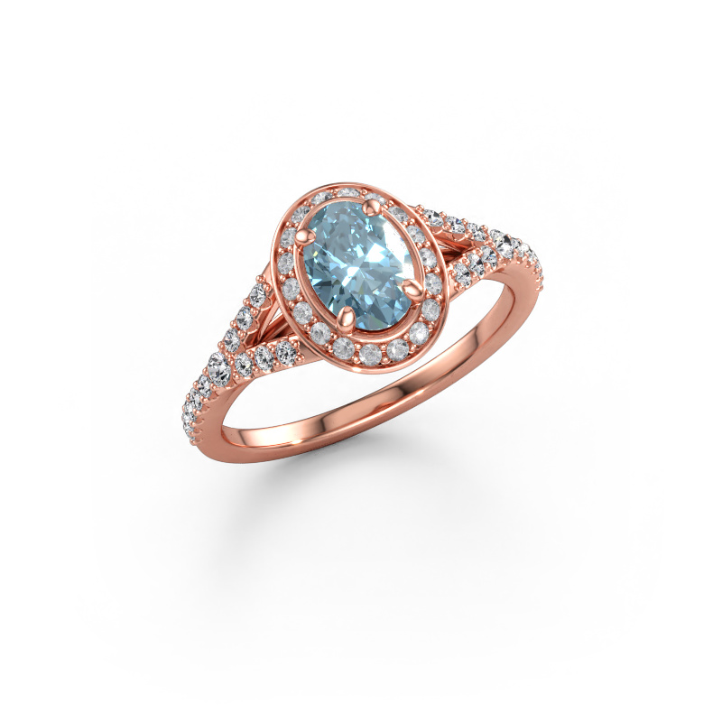 Immagine di Anello di fidanzamento Pamela OVL 585 oro rosa Diamante lab grown blu 7x5 mm