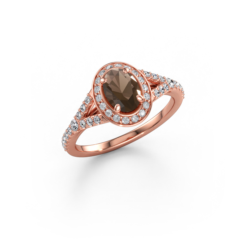 Bild av Förlovningsring Pamela OVL 585 roséguld Rökkvarts 7x5 mm