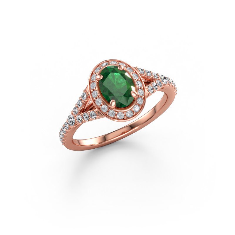 Immagine di Anello di fidanzamento Pamela OVL 585 oro rosa Smeraldo 7x5 mm